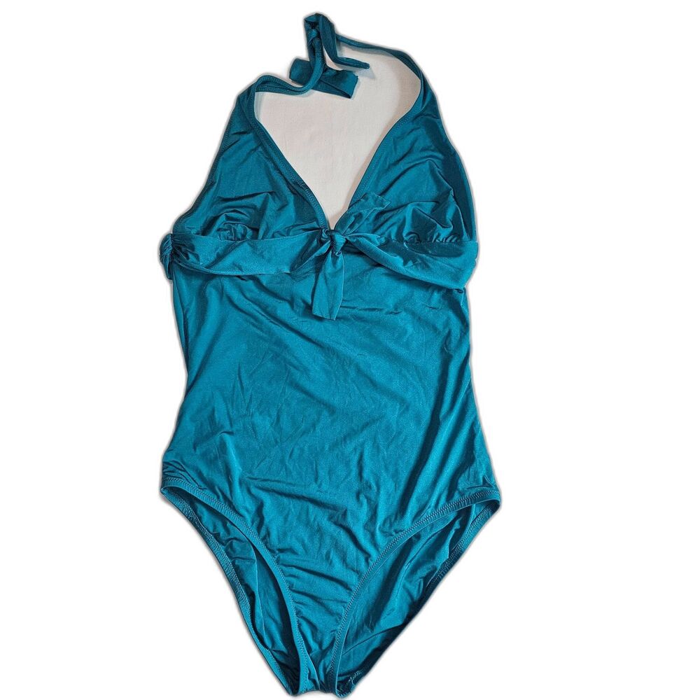 J. Crew One Piece Halter Teal Swimsuit sz 14